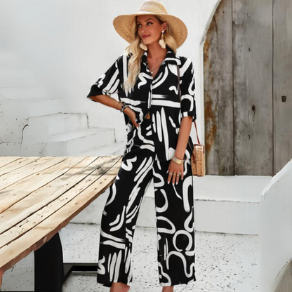 Twee Delige Abstracte Print Lounge Set Dames