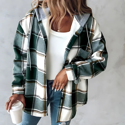 Groen Geruit Button Up Hooded Shirt Jas Dames