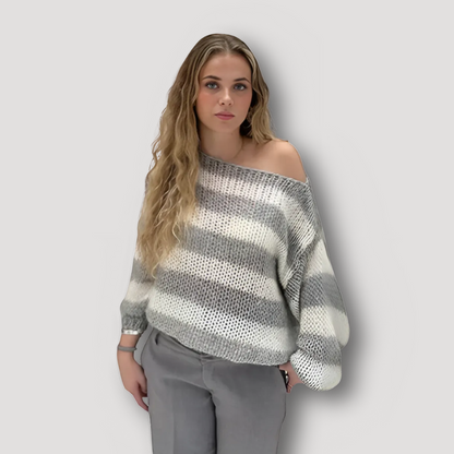 Gestreept Breisel Casual Off Shoulder Sweater Dames