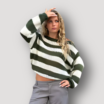 Gestreept Breisel Casual Off Shoulder Sweater Dames