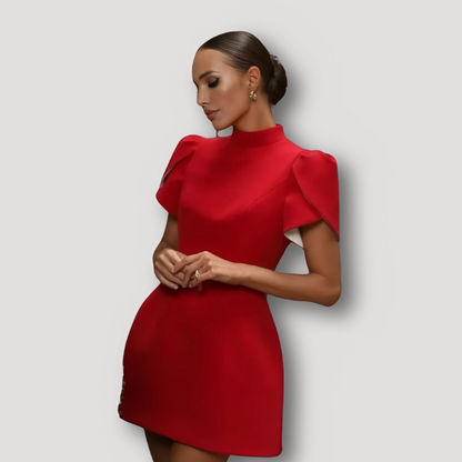 Puff Sleeve Accent Strik Wit Rood Mini Dress Dames