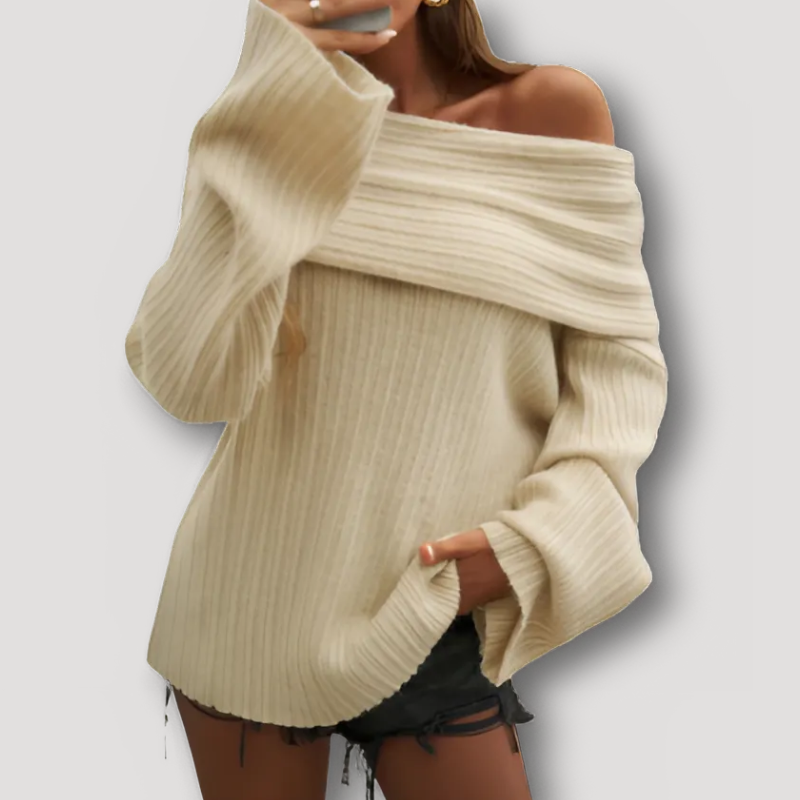 Off Shoulder Cozy Ribbed Dames Breien Trui