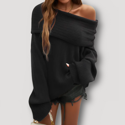 Off Shoulder Cozy Ribbed Dames Breien Trui