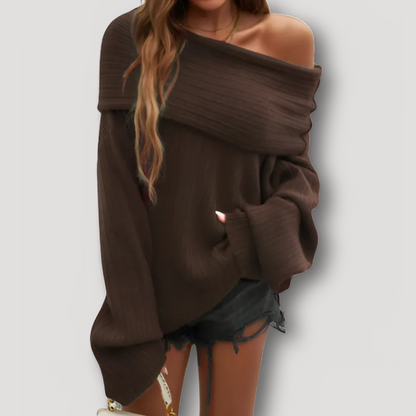 Off Shoulder Cozy Ribbed Dames Breien Trui