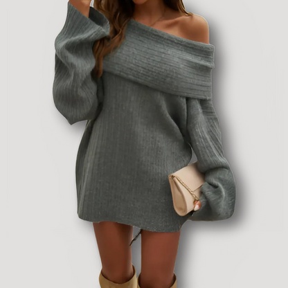 Off Shoulder Cozy Ribbed Dames Breien Trui