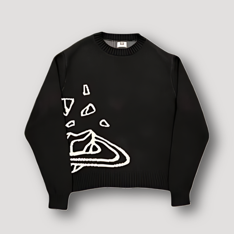 Abstracte Ruimte Grafisch Druk Crew Neck Geribbeld Knitted Sweater