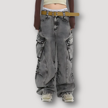 Distressed Baggy Cargo Grijs Concreties Jeans Denim