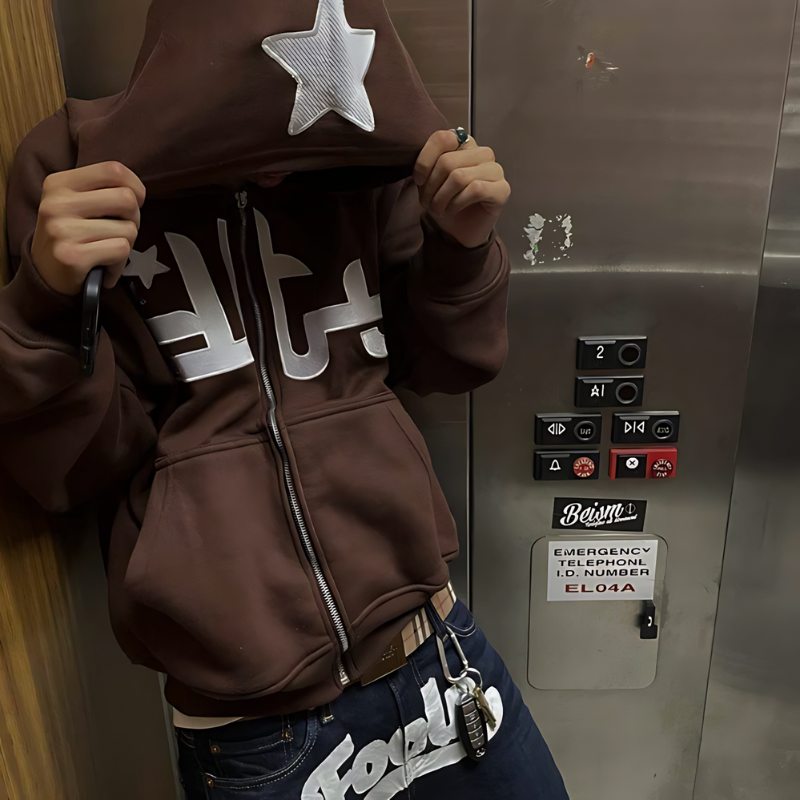 Y2K Star Print Hoodie - Streetwear hoodie heren met rits