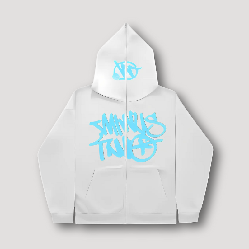 Graffiti Style Hoodie Wit - Zip Up - Relaxed Fit - Streetwear - Y2K