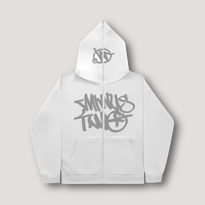 Graffiti Style Hoodie Wit - Zip Up - Relaxed Fit - Streetwear - Y2K