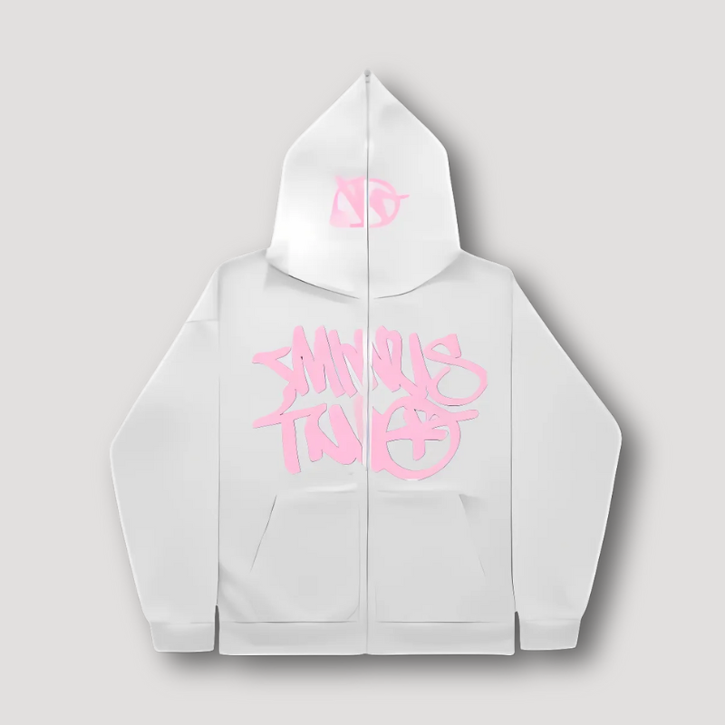 Graffiti Style Hoodie Wit - Zip Up - Relaxed Fit - Streetwear - Y2K