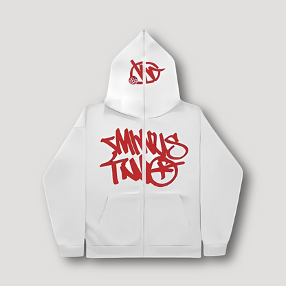 Graffiti Style Hoodie Wit - Zip Up - Relaxed Fit - Streetwear - Y2K