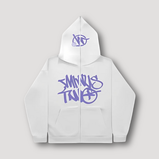 Graffiti Style Hoodie Wit - Zip Up - Relaxed Fit - Streetwear - Y2K