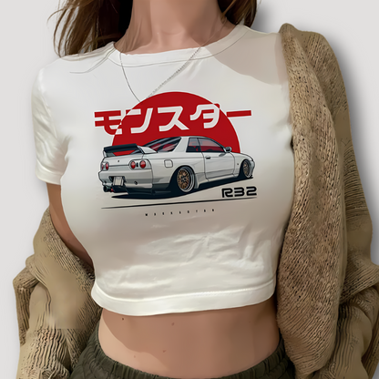 Japans Nissan Skyline R32 GT-R Wit Crop Top Grafisch Tee T Shirt