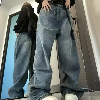 Grunge Stijl 90s Baggy Donkerblauwe Denim Jeans