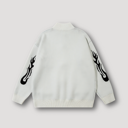 Zip Up Abstracte Vlammen Gotisch Font Sweater