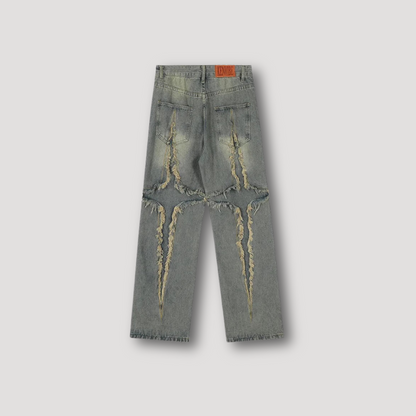 Ripped Kruislingse Patchwork Gewassen Rechte Y2k Jeans