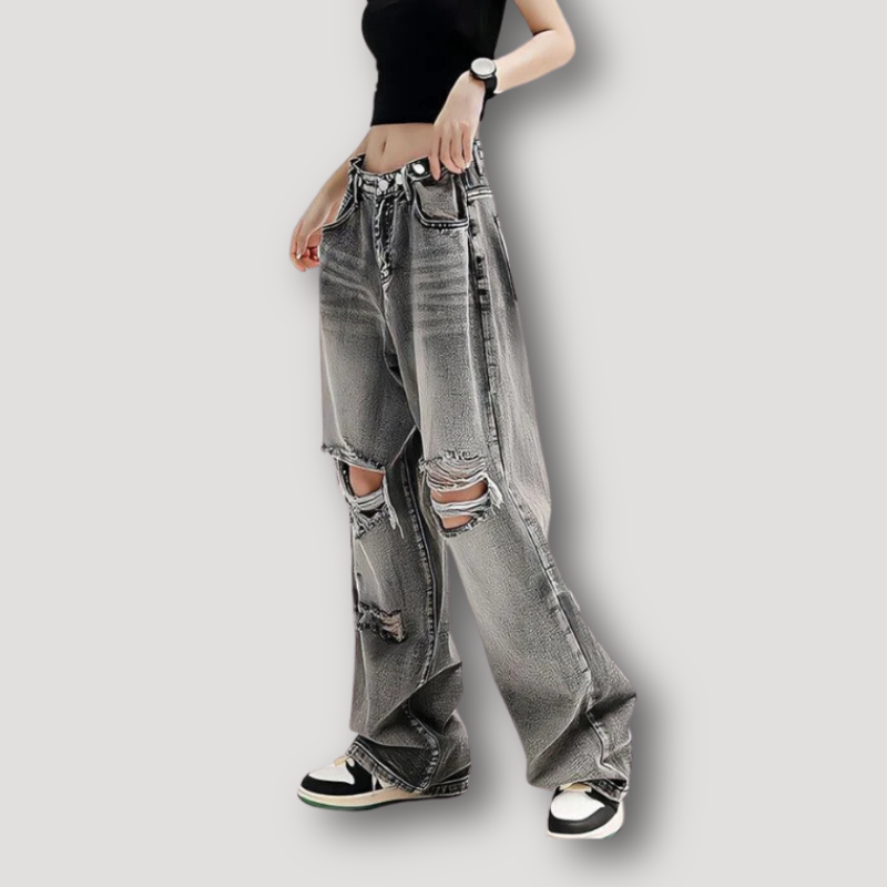 Distressed Rugged Gescheurd High Rise Jeans Wide Leg