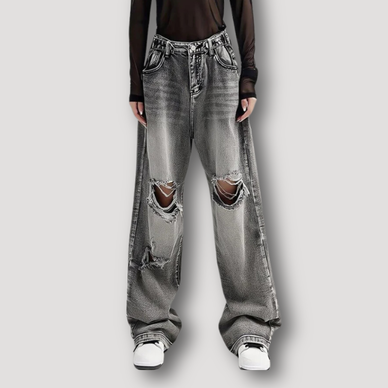 Distressed Rugged Gescheurd High Rise Jeans Wide Leg