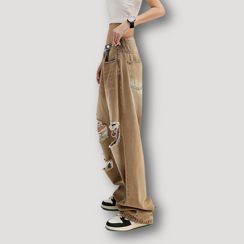 Distressed Rugged Gescheurd High Rise Jeans Wide Leg