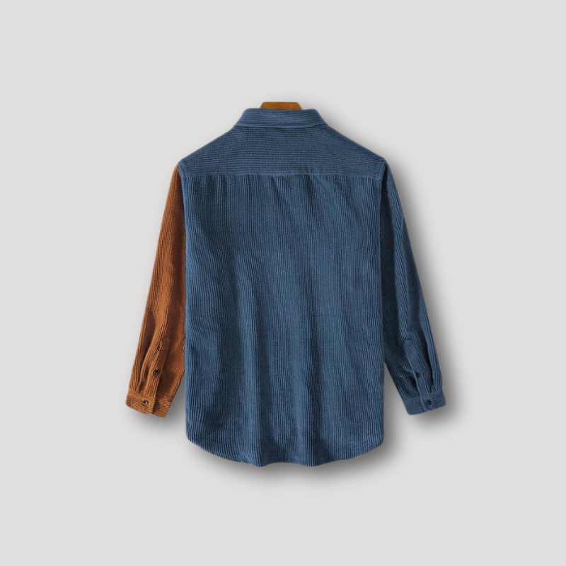 Corduroy Lange Mouw Button Up Kleurblok Kraag Shirt