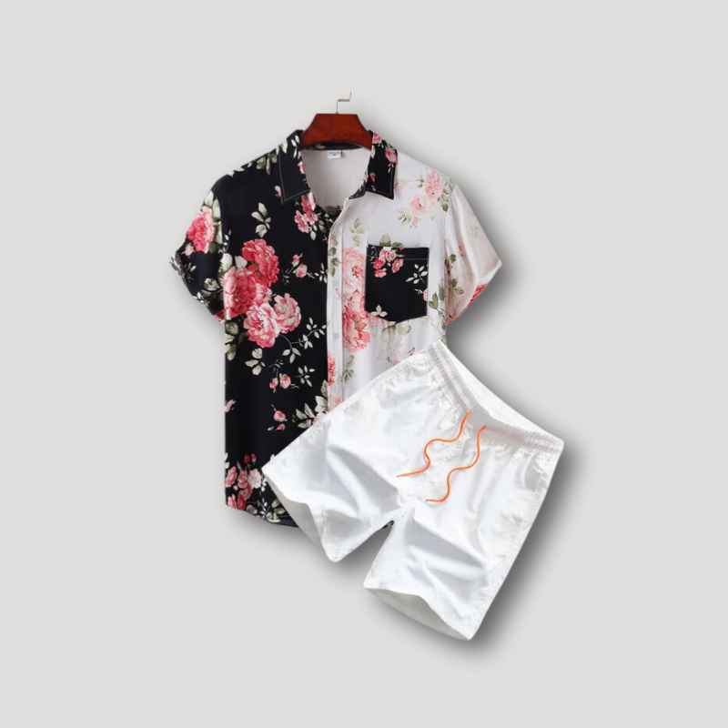 Two Tone Bloemen Korte Mouw Shirt en Korte Set Zomer Outfit