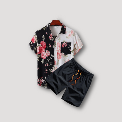 Two Tone Bloemen Korte Mouw Shirt en Korte Set Zomer Outfit