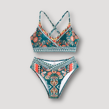 Groen Bralette Boheems Wikkel Top Bikini Set