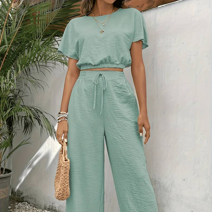 Cropped Top Wide Leg Broek Outfit Zomer Set