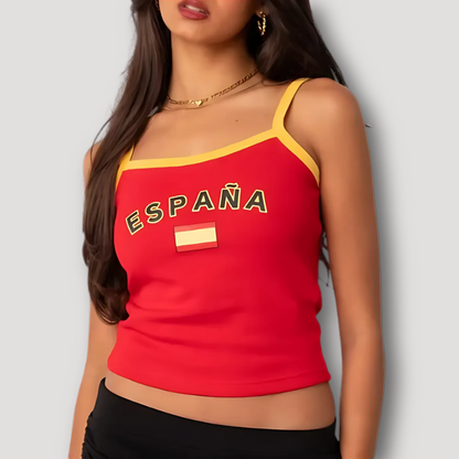 Sportief 'ESPAÑA' Drukn Slim Fit Bijgesneden Tank Top