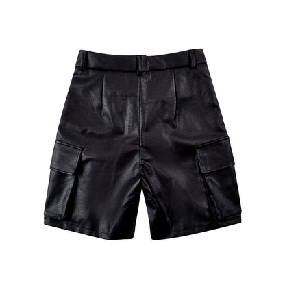 Zwarte Leren Cargo Shorts