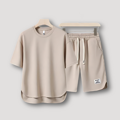 Korte Mouw T-shirt en Trekkoord Shorts Zomer Outfit Mannen