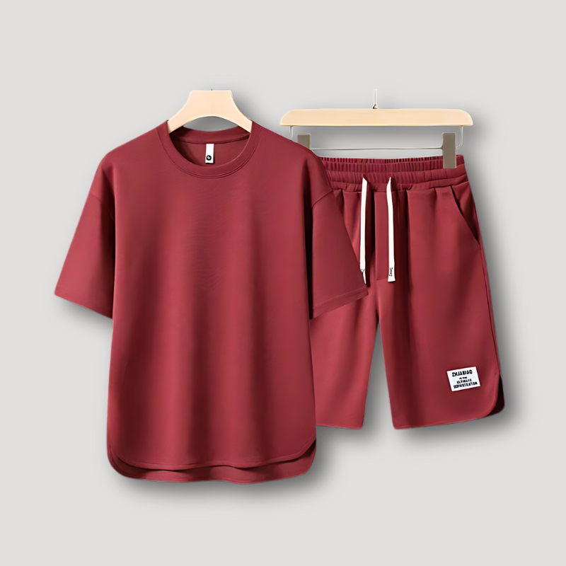 Korte Mouw T-shirt en Trekkoord Shorts Zomer Outfit Mannen