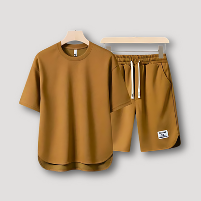 Korte Mouw T-shirt en Trekkoord Shorts Zomer Outfit Mannen