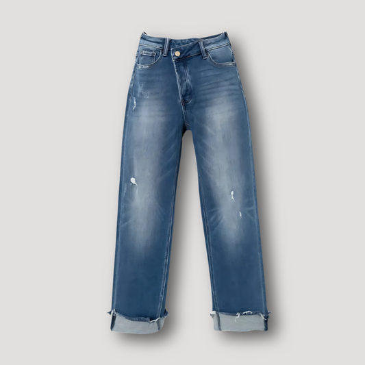 Vervaagd Distressed Highwaist Straight Leg Denim Trousers