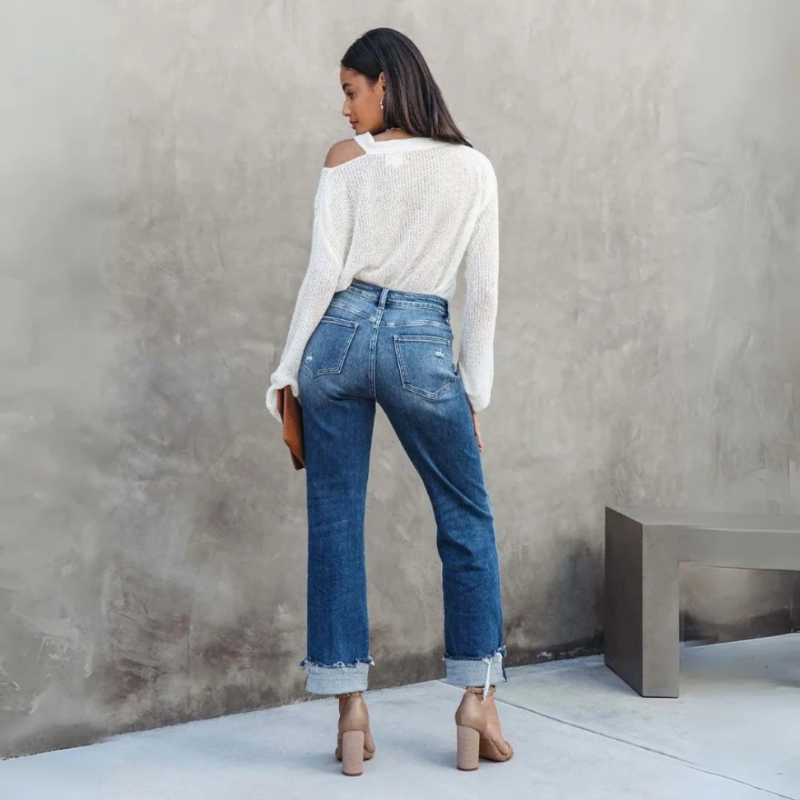 Vervaagd Distressed Highwaist Straight Leg Denim Trousers