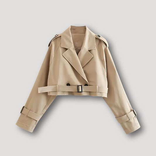 Khaki Dubbel Geruite Tailleband Cropped Trench Parka