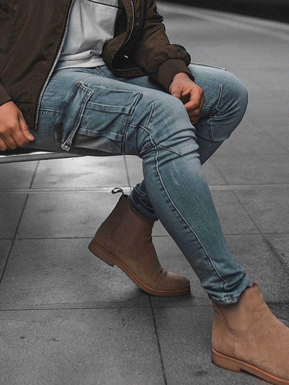 Skinny fit denim cargo broek | Light Stone