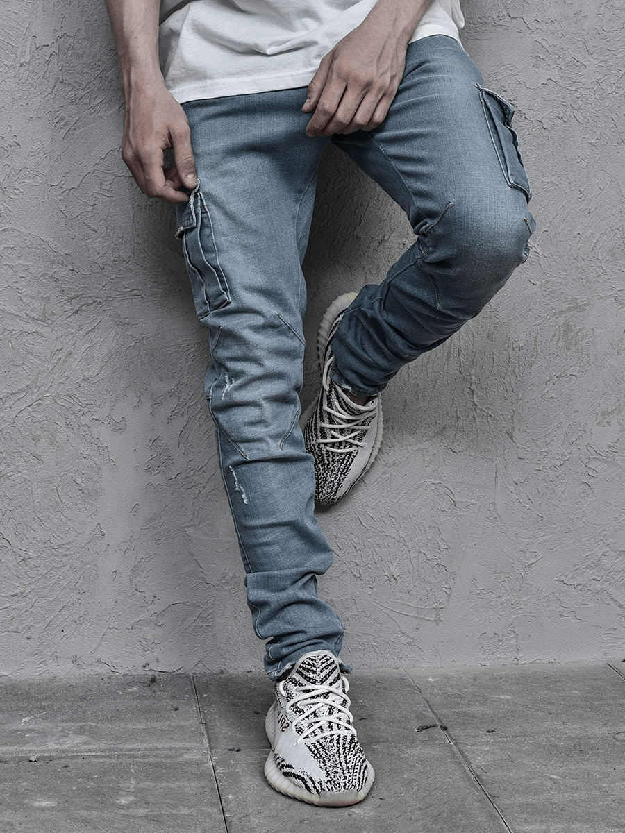 Skinny fit denim cargo broek | Light Stone