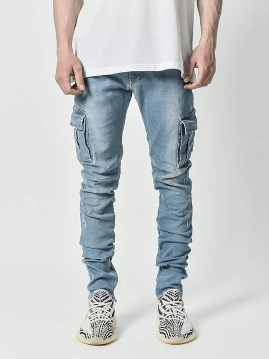 Skinny fit denim cargo broek | Light Stone