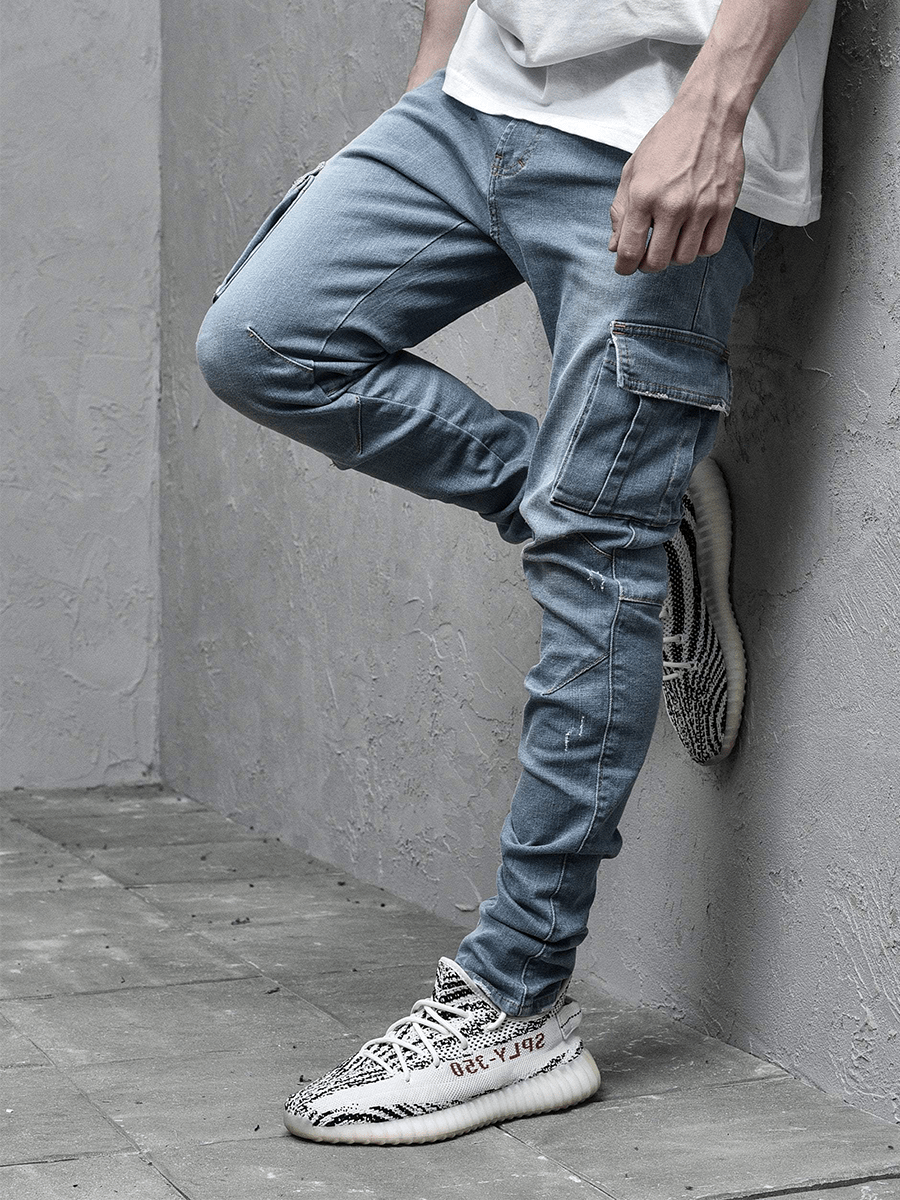 Skinny fit denim cargo broek | Light Stone