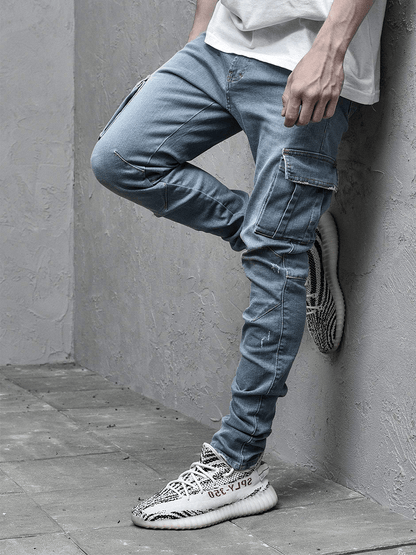 Skinny fit denim cargo broek | Light Stone