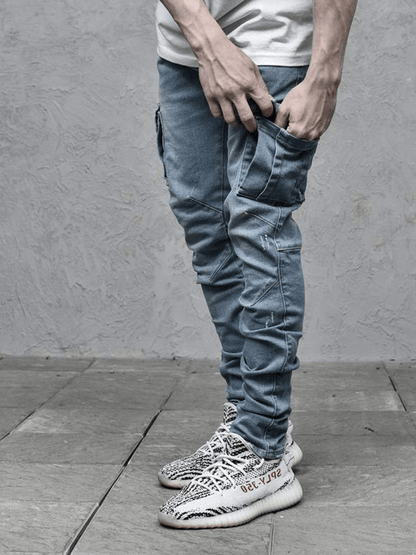 Skinny fit denim cargo broek | Light Stone