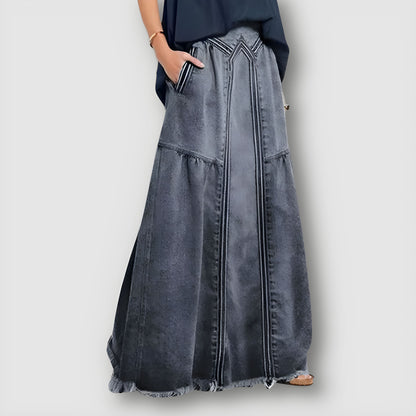 Vintage Gewassen Vervaagd  Lange Denim Rok Maxi