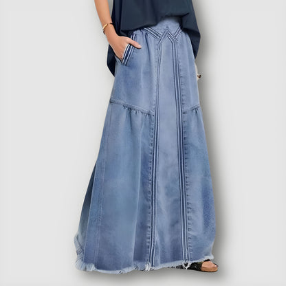 Vintage Gewassen Vervaagd  Lange Denim Rok Maxi