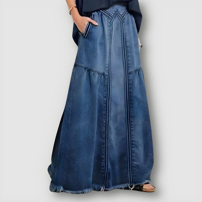 Vintage Gewassen Vervaagd  Lange Denim Rok Maxi