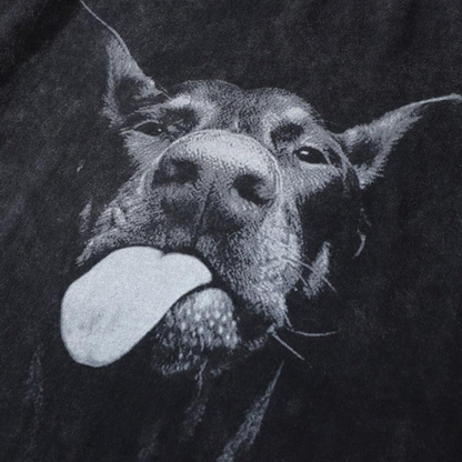 Dobermann Hond Grafische Print Oversized Monochroom Zwart T-shirt