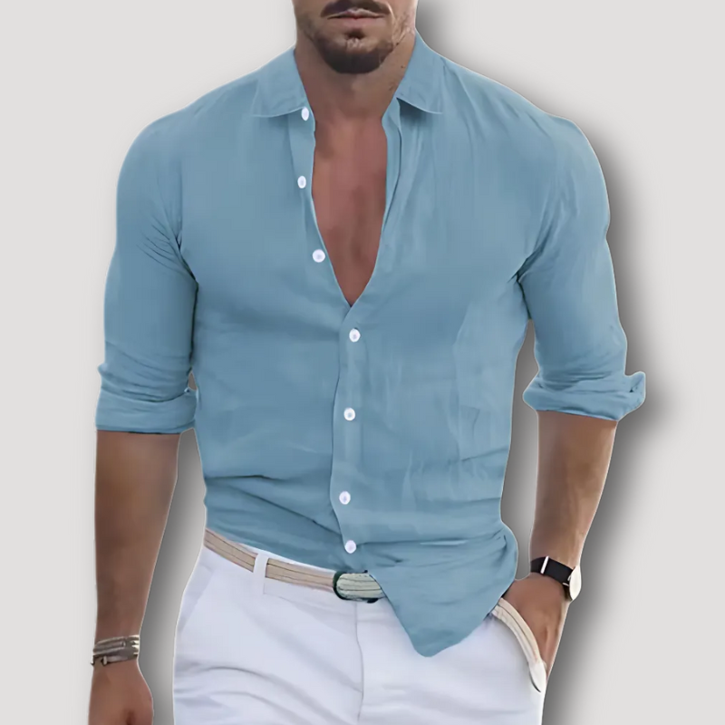 Korte Mouw Linnen Zomer Button Up Slim Fit Collar Shirt