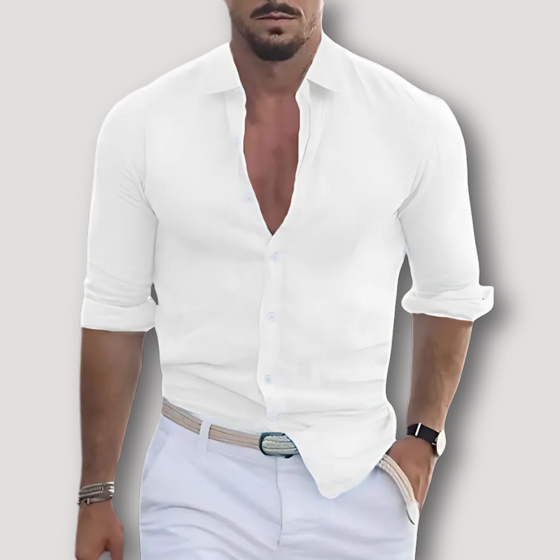 Korte Mouw Linnen Zomer Button Up Slim Fit Collar Shirt