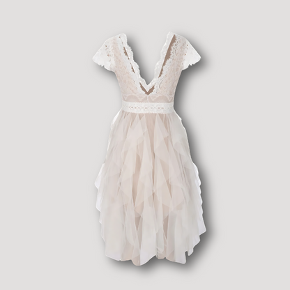 V-hals Kant Tulle Asymmetrisch Mini Jurk